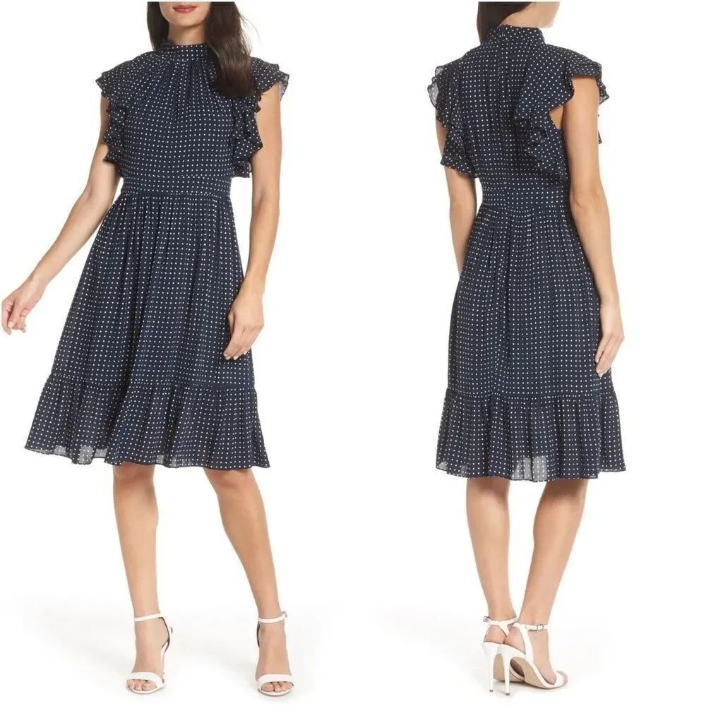 Chelsea28 Polka dots Midi Dress Sz Lg
